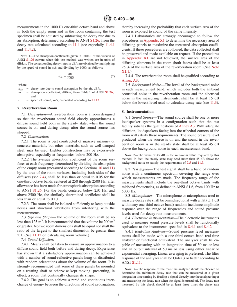 ASTM C423-06 - Standard Test Method for Sound Absorption and Sound Absorption Coefficients by the Reverberation Room Method