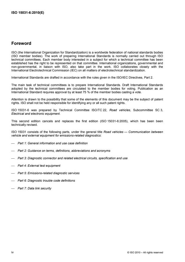 ISO 15031-6:2010 ISO 15031-6:2010 - Road vehicles -- Communication between vehicle and external equipment for emissions-related diagnostics - Page 4 preview