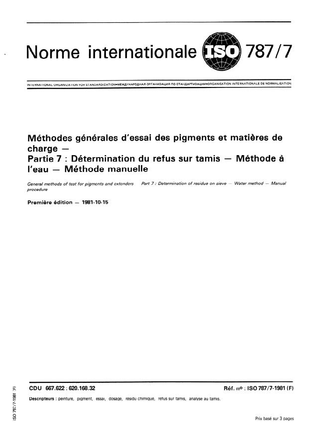 ISO 787-7:1981 - Méthodes générales d'essai des pigments et matieres de charge