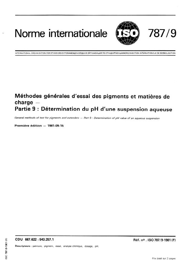 ISO 787-9:1981 - Méthodes générales d'essai des pigments et matieres de charge
