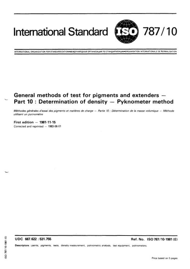 ISO 787-10:1981 - General methods of test for pigments and extenders