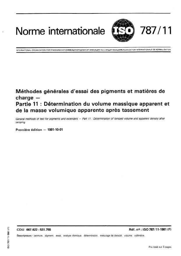 ISO 787-11:1981 - Méthodes générales d'essai des pigments et matieres de charge