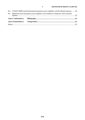 SIST EN 301 489-53 V1.1.1:2019 ETSI EN 301 489-53 V1.1.0 (2017-03) - ElectroMagnetic Compatibility (EMC) standard for radio equipment and services; Part 53: Specific conditions for terrestrial sound broadcasting and digital TV broadcasting service transmitters and associated ancillary equipment; Harmonised standard covering the essential requirements of article 3.1(b) of Directive 2014/53/EU - Page 4 preview