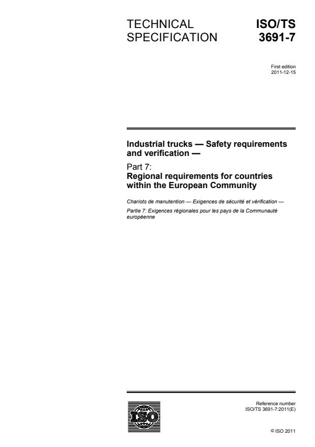 ISO/TS 3691-7:2011 - Industrial trucks -- Safety requirements and verification
