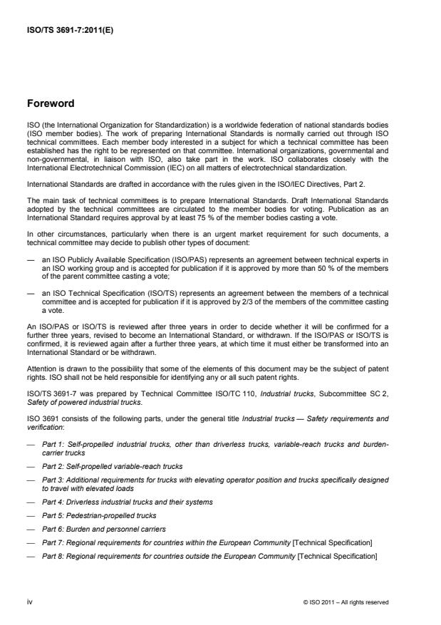 ISO/TS 3691-7:2011 ISO/TS 3691-7:2011 - Industrial trucks -- Safety requirements and verification - Page 4 preview