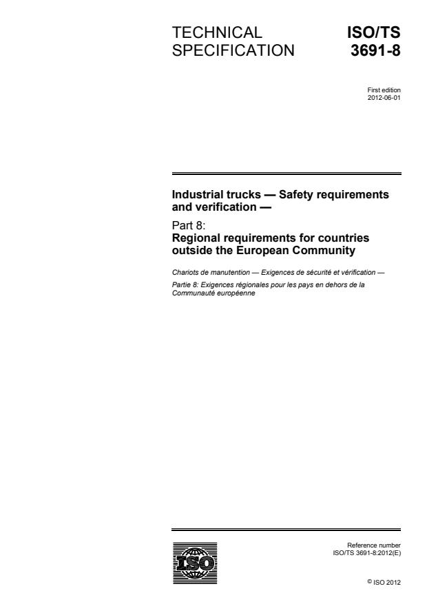 ISO/TS 3691-8:2012 - Industrial trucks -- Safety requirements and verification