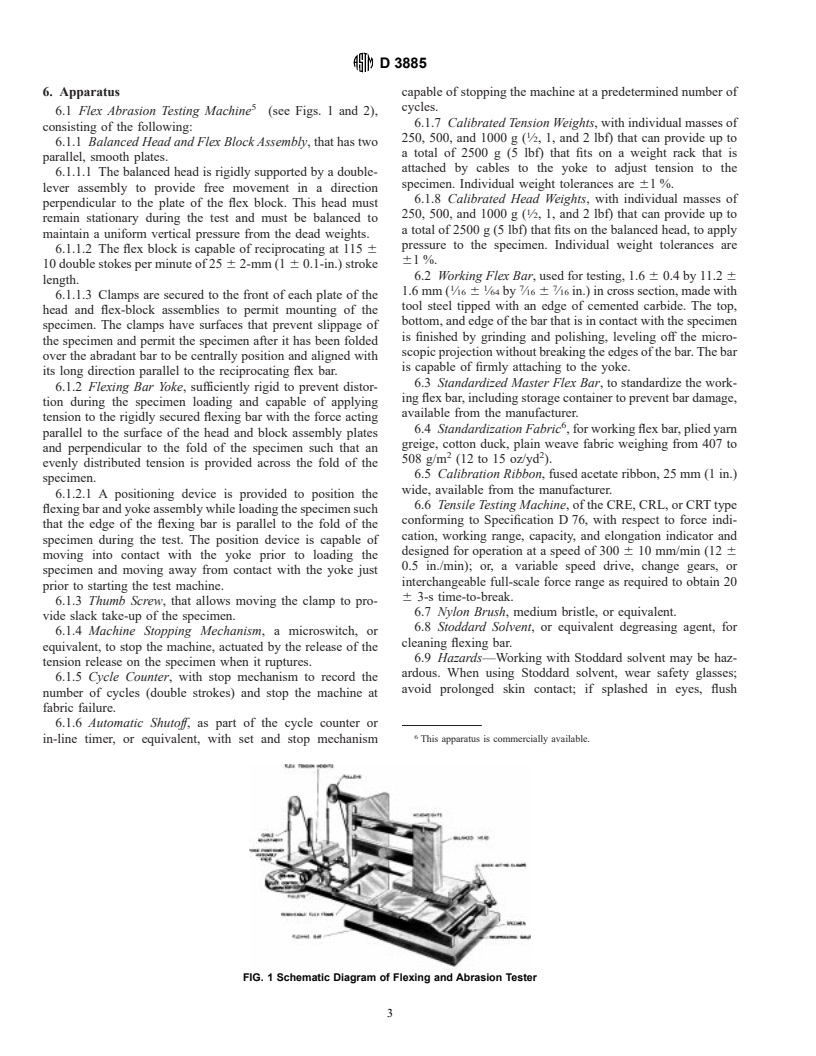 ASTM D3885-99 - Standard Test Method for Abrasion Resistance of Textile Fabrics (Flexing and Abrasion Method)