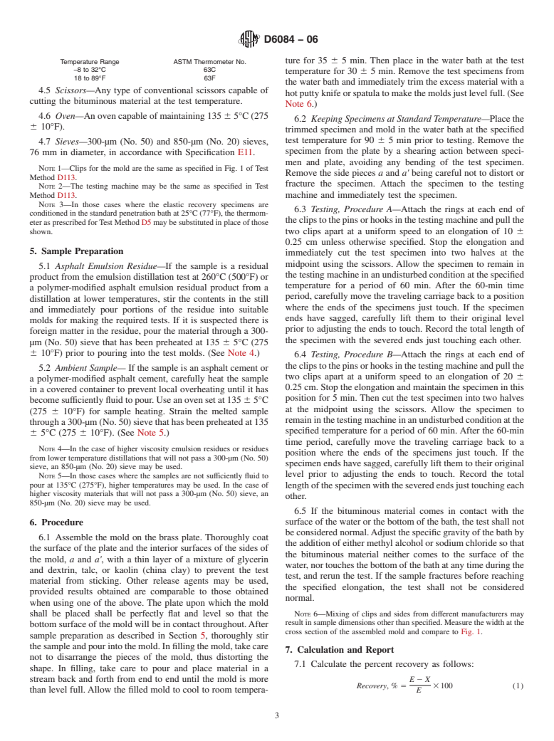 ASTM D6084-06 - Standard Test Method for Elastic Recovery of Bituminous Materials by Ductilometer