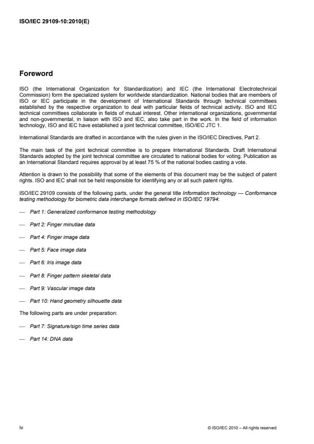 ISO/IEC 29109-10:2010 ISO/IEC 29109-10:2010 - Information technology -- Conformance testing methodology for biometric data interchange formats defined in ISO/IEC 19794 - Page 4 preview