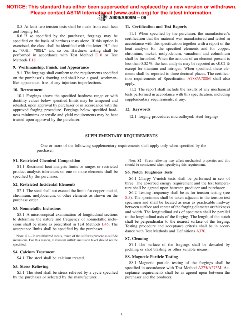 ASTM A909/A909M-06 - Standard Specification for Steel Forgings, Microalloy, for General Industrial Use