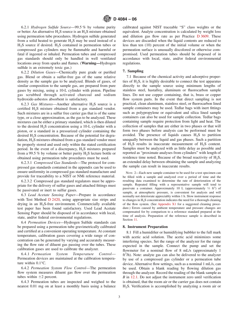 ASTM D4084-06 - Standard Test Method for Analysis of Hydrogen Sulfide in Gaseous Fuels (Lead Acetate Reaction Rate Method)