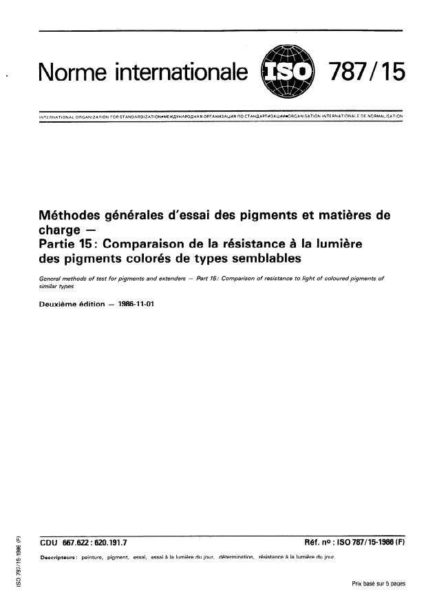 ISO 787-15:1986 - Méthodes générales d'essai des pigments et matieres de charge
