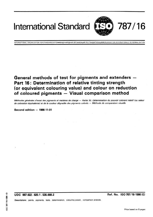 ISO 787-16:1986 - General methods of test for pigments and extenders