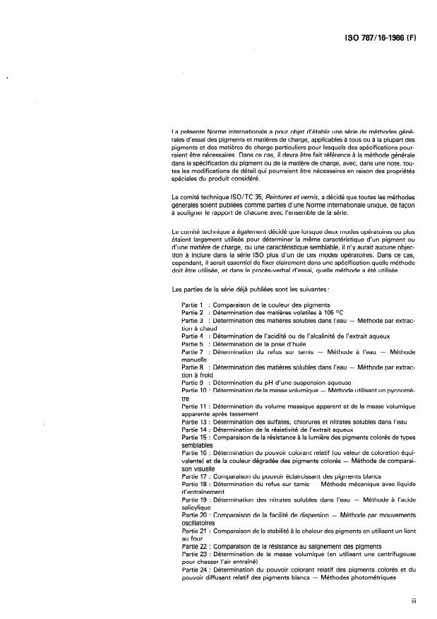 ISO 787-16:1986 - Méthodes générales d'essai des pigments et matieres de charge