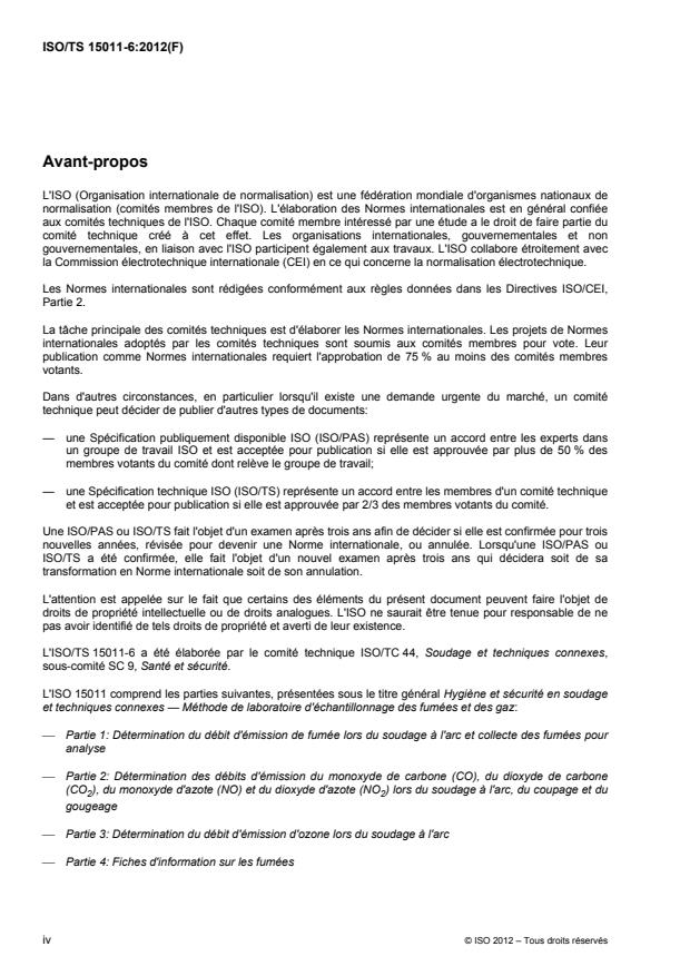 ISO/TS 15011-6:2012 ISO/TS 15011-6:2012 - Hygiene et sécurité en soudage et techniques connexes -- Méthode de laboratoire d'échantillonnage des fumées et des gaz - Page 4 preview