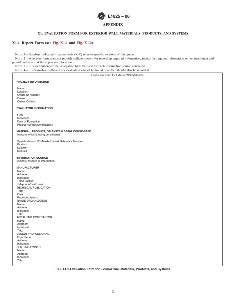 ASTM E1825-06 - Standard Guide for Evaluation of Exterior Building Wall Materials, Products, and Systems