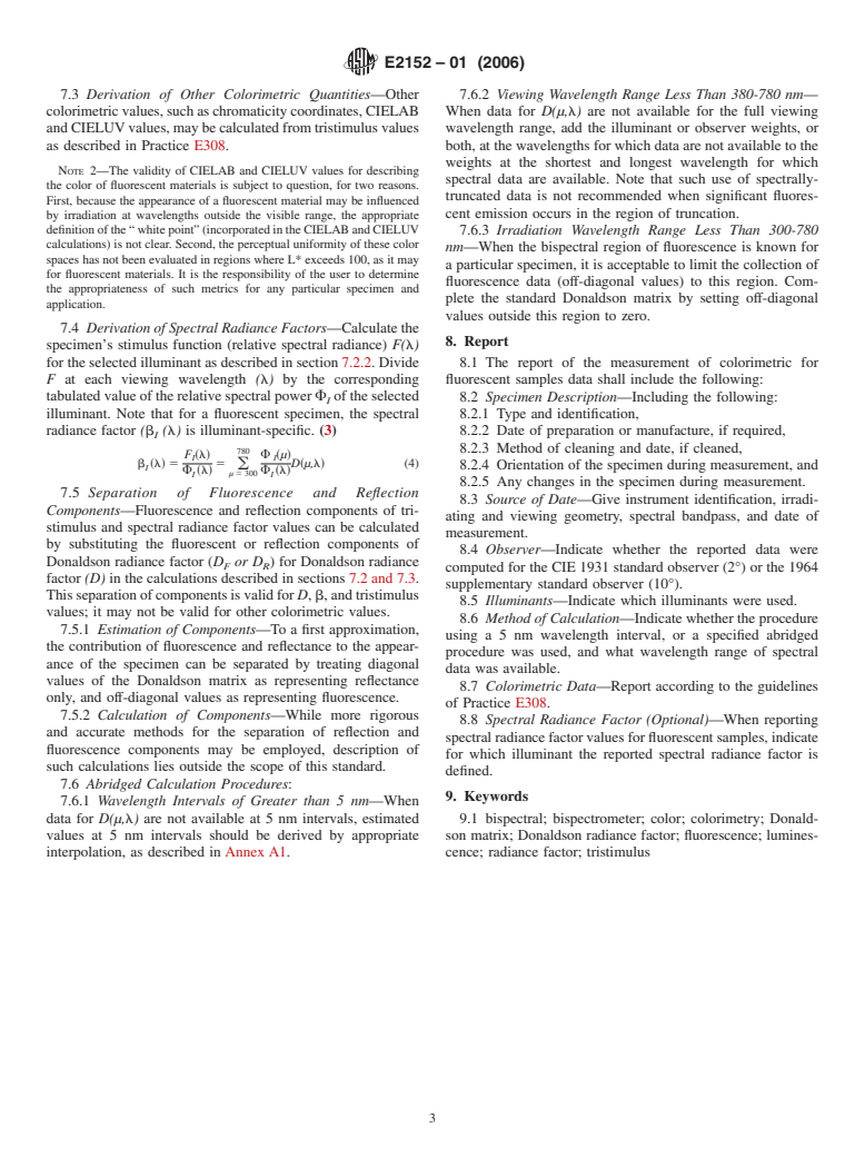 ASTM E2152-01(2006) - Standard Practice for Computing the Colors of Fluorescent Objects from Bispectral Photometric Data