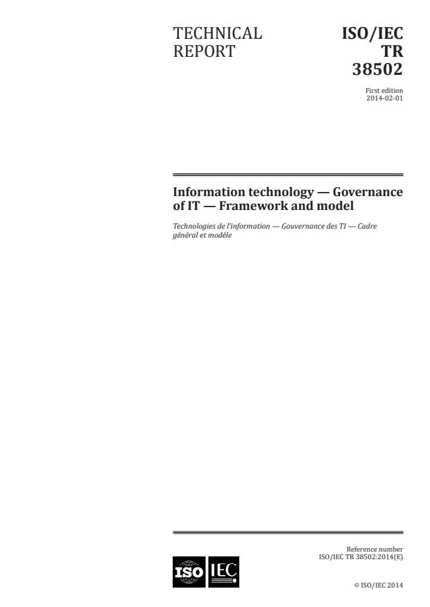 ISO/IEC TR 38502:2014 - Information technology -- Governance of IT -- Framework and model