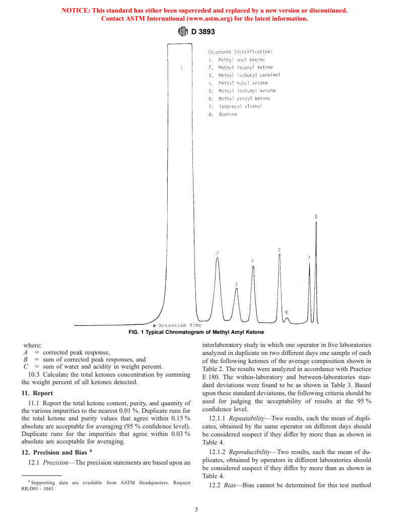 ASTM D3893-99 - Standard Test Method for Purity of Methyl Amyl Ketone and Methyl Isoamyl Ketone by Gas Chromatography