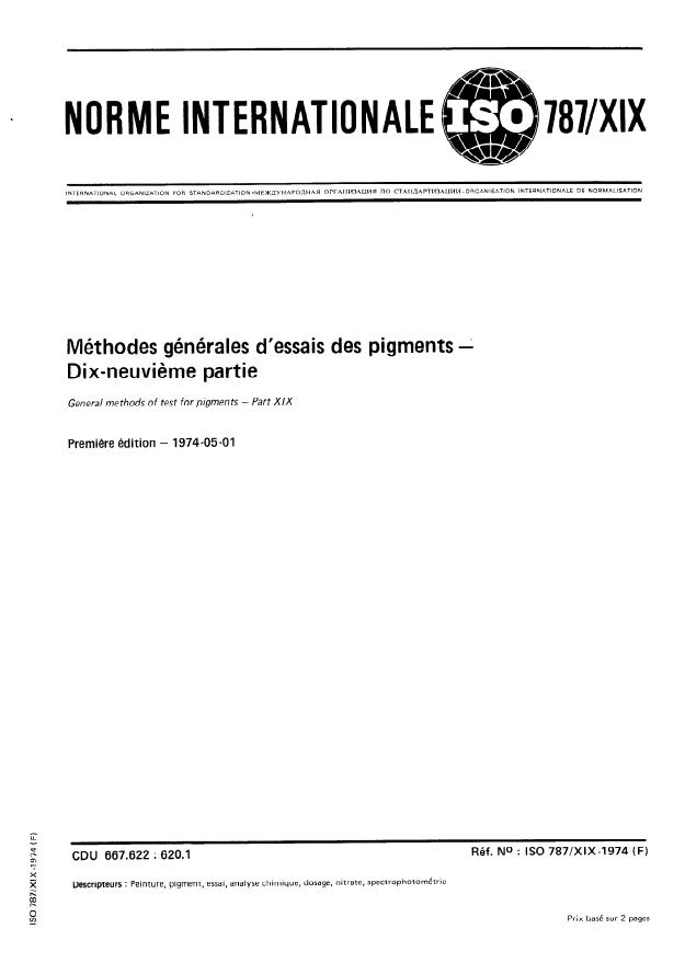 ISO 787-19:1974 - Méthodes générales d'essais des pigments