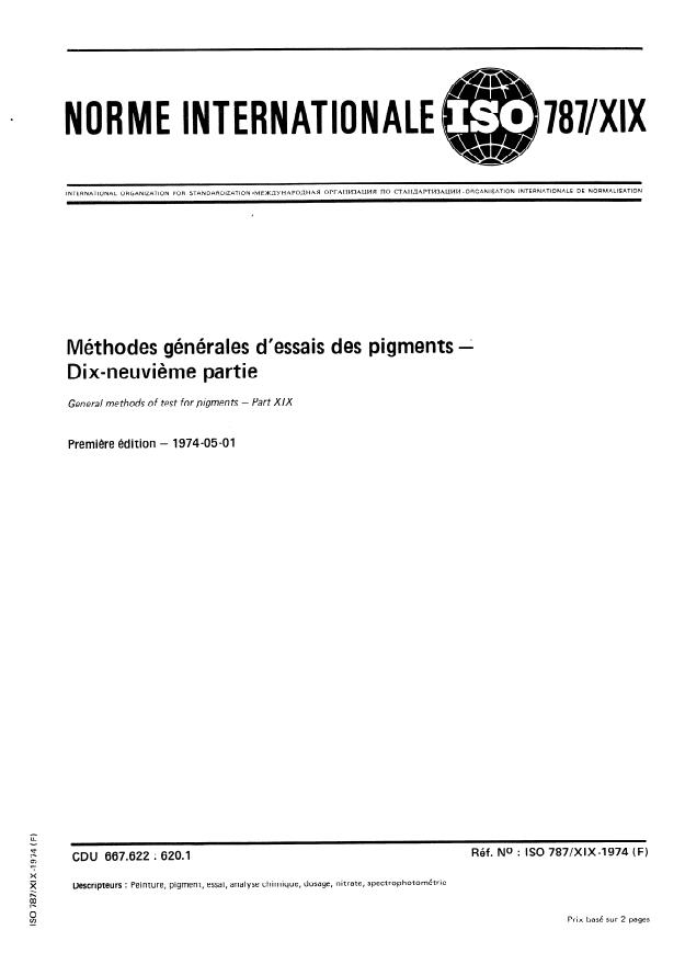 ISO 787-19:1974 - Méthodes générales d'essais des pigments