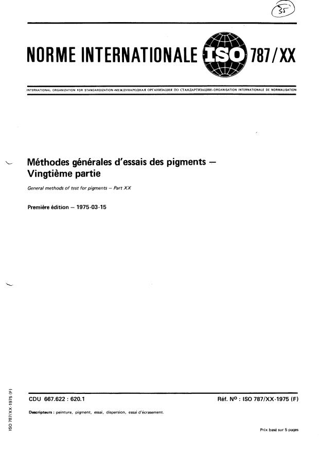 ISO 787-20:1975 - Méthodes générales d'essais des pigments
