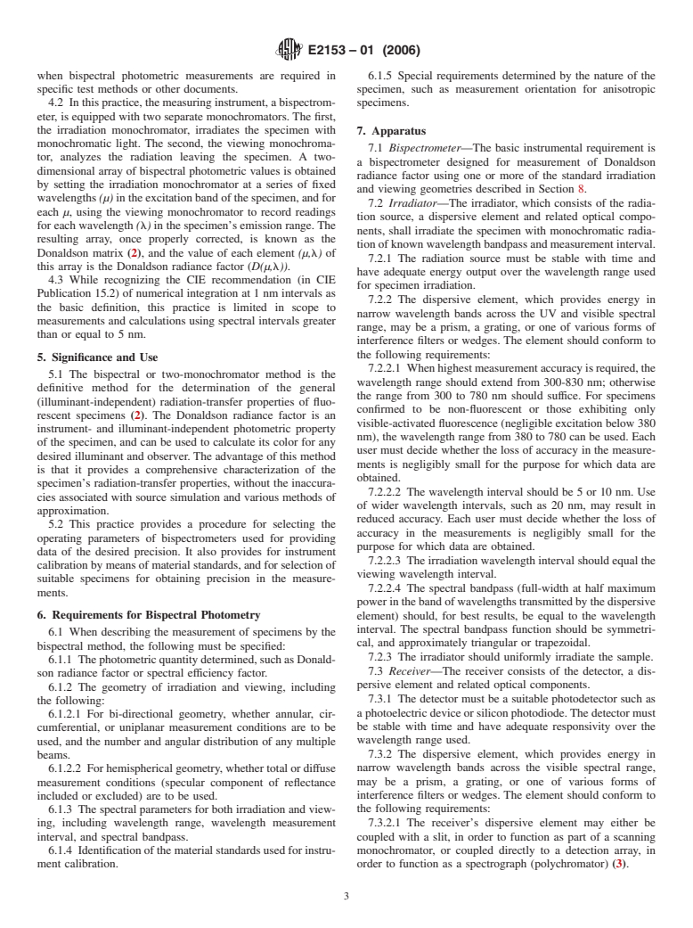 ASTM E2153-01(2006) - Standard Practice for Obtaining Bispectral Photometric Data for Evaluation of Fluorescent Color