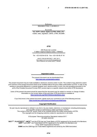 SIST EN 302 480 V2.1.2:2017 ETSI EN 302 480 V2.1.2 (2017-02) - Harmonised Standard covering the essential requirements of article 3.2 of Directive 2014/53/EU Harmonised Standard covering the essential requirements of article 3.2 of Directive 2014/53/EU - Page 2 preview