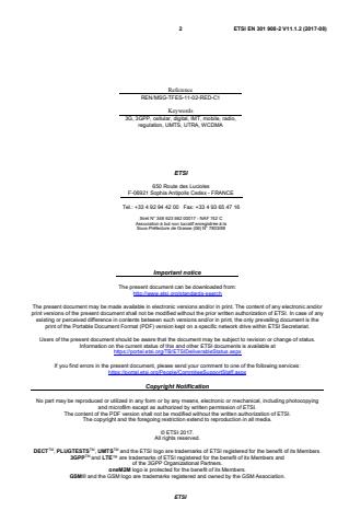 SIST EN 301 908-2 V11.1.2:2017 ETSI EN 301 908-2 V11.1.2 (2017-08) - IMT cellular networks; Harmonised Standard covering the essential requirements of article 3.2 of Directive 2014/53/EU; Part 2: CDMA Direct Spread (UTRA FDD) User Equipment (UE) - Page 2 preview