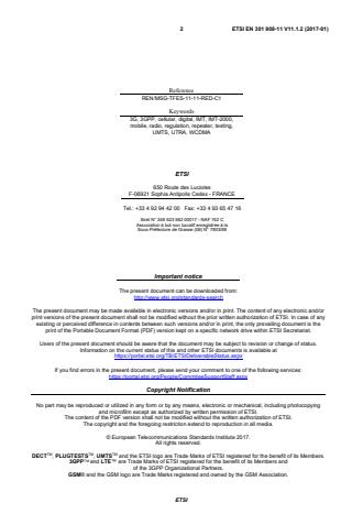 SIST EN 301 908-11 V11.1.2:2017 ETSI EN 301 908-11 V11.1.2 (2017-01) - IMT cellular networks; Harmonised Standard covering the essential requirements of article 3.2 of the Directive 2014/53/EU; Part 11: CDMA Direct Spread (UTRA FDD) Repeaters - Page 2 preview