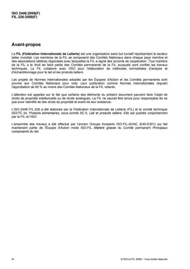 ISO 2446:2008 ISO 2446:2008 - Lait -- Détermination de la teneur en matiere grasse - Page 4 preview