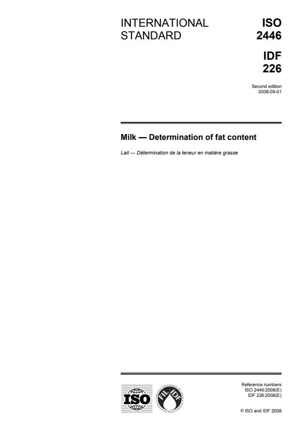 ISO 2446:2008 - Milk -- Determination of fat content