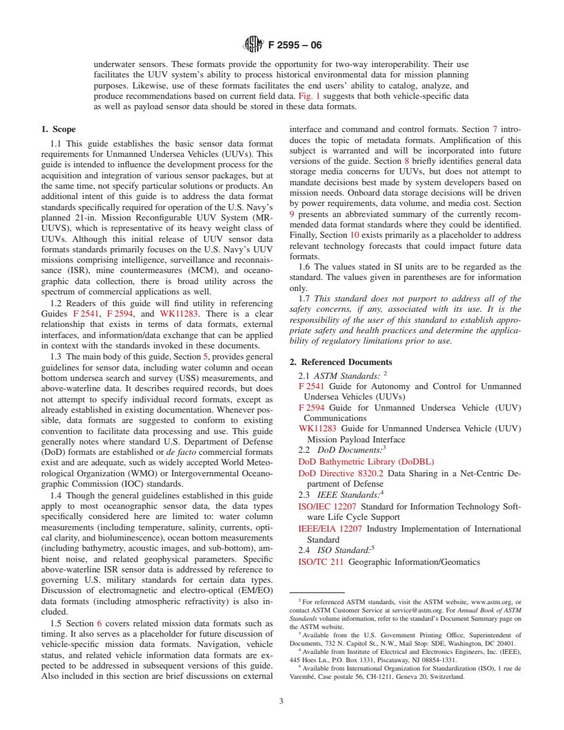 ASTM F2595-06 - Standard Guide for Unmanned Undersea Vehicle (UUV) Sensor Data Formats