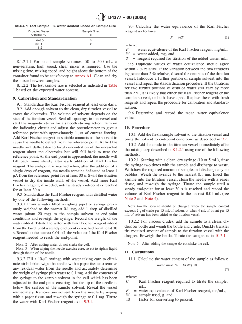 ASTM D4377-00(2006) - Standard Test Method for Water in Crude Oils by Potentiometric Karl Fischer Titration