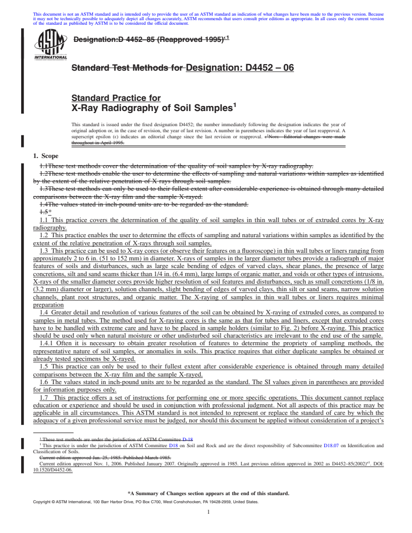 REDLINE ASTM D4452-06 - Standard Practice for X-Ray Radiography of Soil Samples