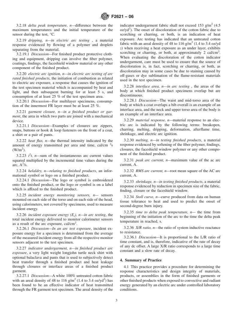 ASTM F2621-06 - Standard Practice for Determining Response Characteristics and Design Integrity of Arc Rated Finished Products in an Electric Arc Exposure