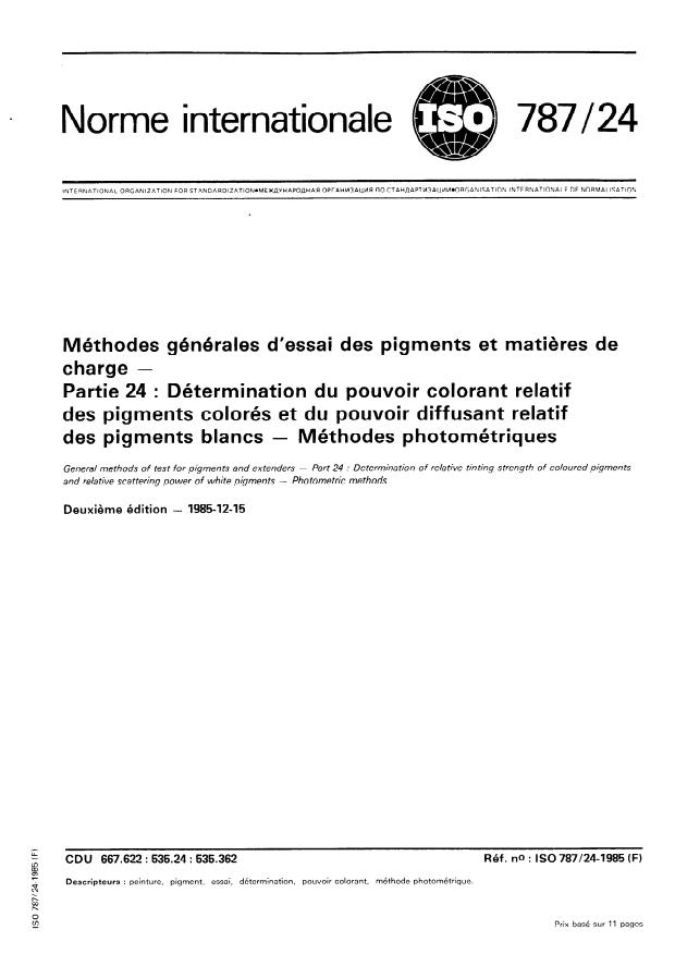 ISO 787-24:1985 - Méthodes générales d'essai des pigments et matieres de charge