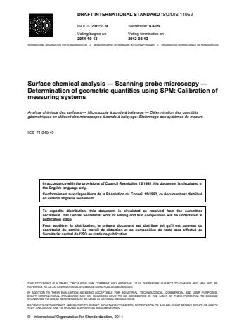 ISO 11952:2014 - Surface chemical analysis -- Scanning-probe microscopy -- Determination of geometric quantities using SPM: Calibration of measuring systems