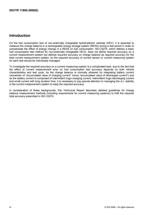 ISO/TR 11955:2008 ISO/TR 11955:2008 - Hybrid-electric road vehicles -- Guidelines for charge balance measurement - Page 4 preview
