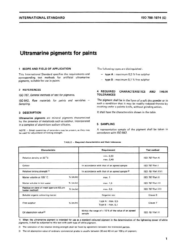 ISO 788:1974 - Ultramarine pigments for paints