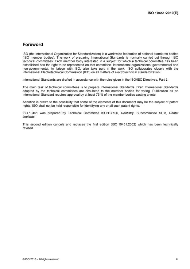 ISO 10451:2010 - Dentistry -- Contents of technical file for dental implant systems