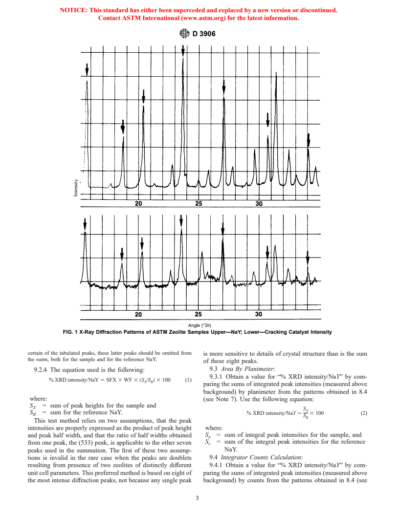 ASTM D3906-97 - Standard Test Method for Determination of Relative X-ray Diffraction Intensities of Faujasite-Type Zeolite-Containing Materials