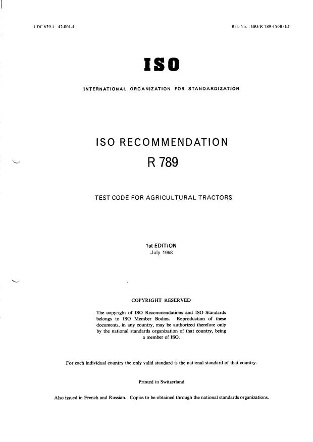 ISO/R 789:1968 - Withdrawal of ISO/R 789-1968