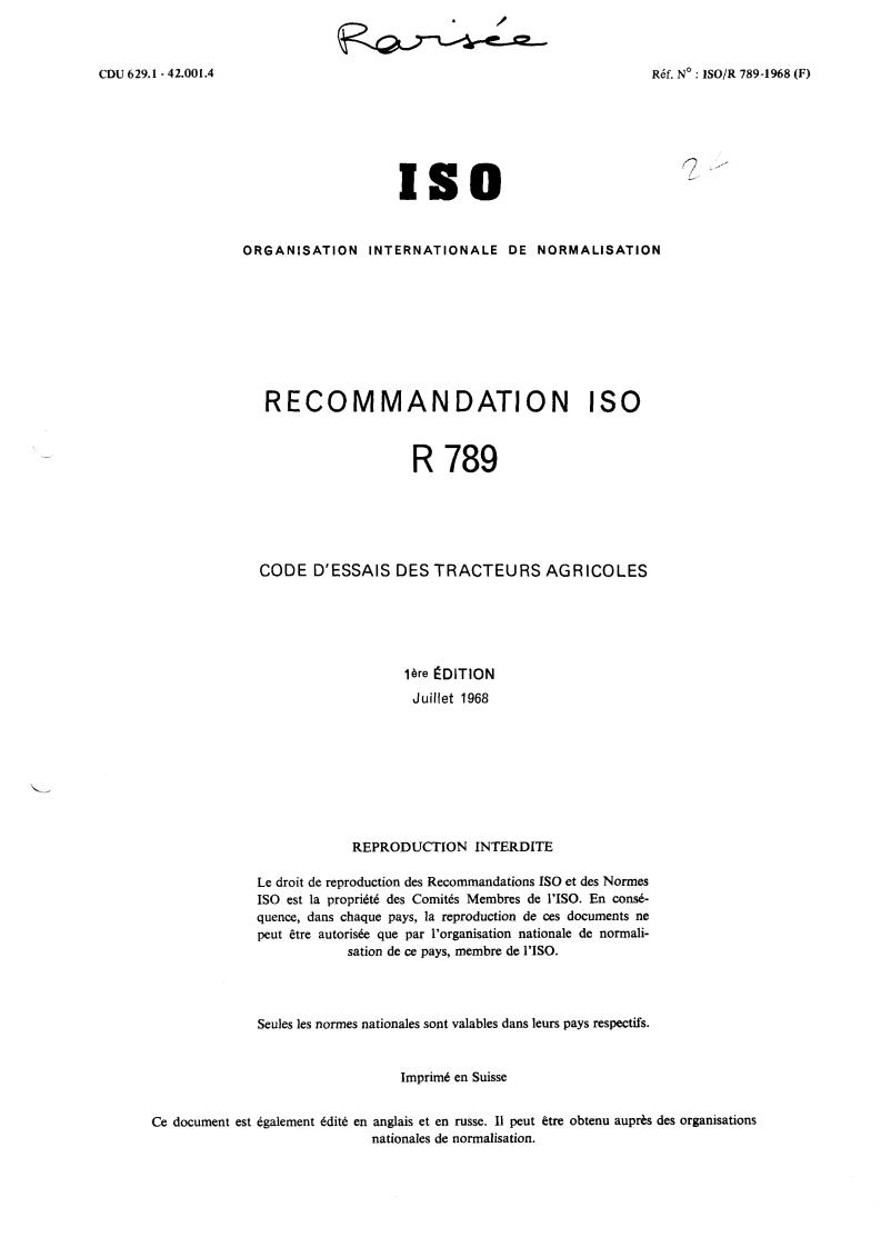 ISO/R 789:1968 - Withdrawal of ISO/R 789-1968
Released:7/1/1968