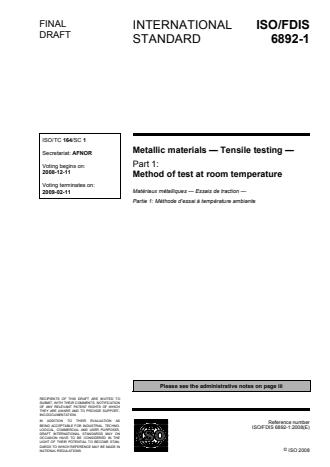 ISO 6892-1:2009 - Metallic materials -- Tensile testing