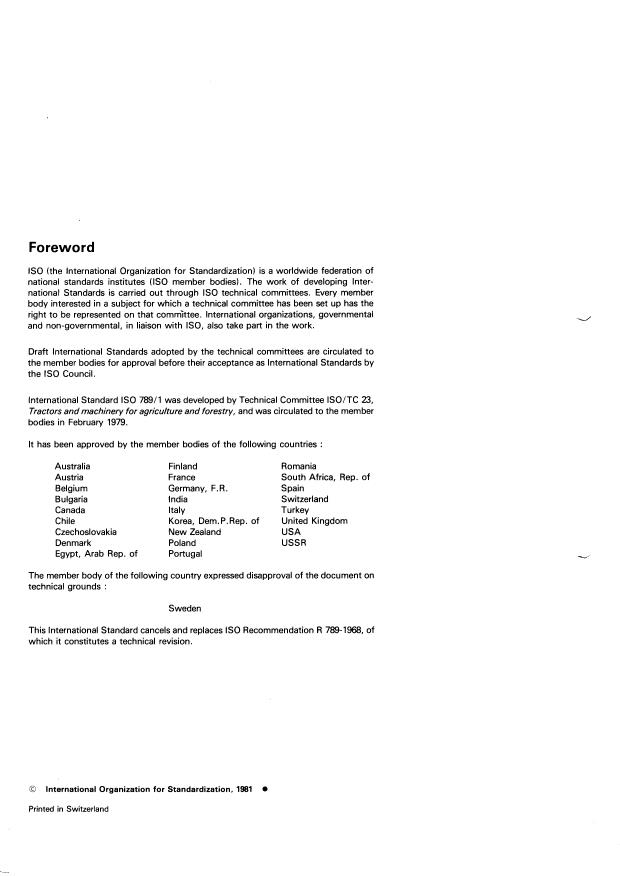 ISO 789-1:1981 ISO 789-1:1981 - Agricultural tractors -- Test procedures - Page 2 preview
