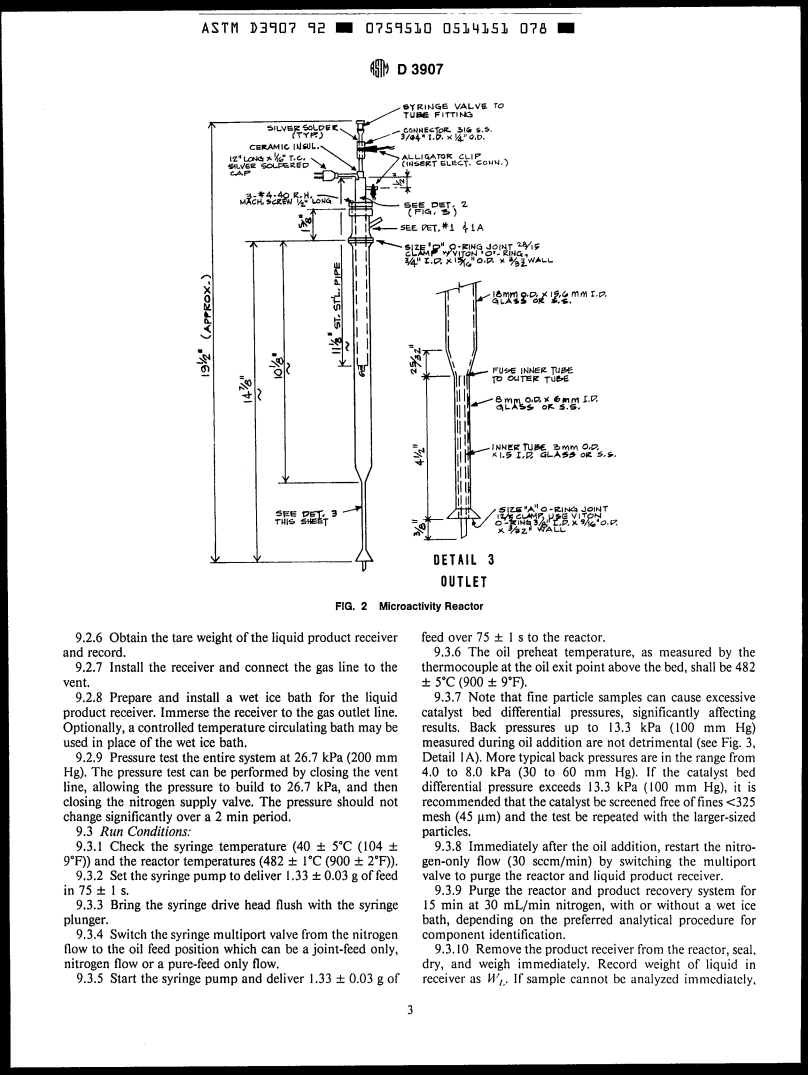 ASTM D3907-92 - Standard Method for Testing Fluid Catalytic Cracking (FCC) Catalysts by Microactivity Test (Withdrawn 2001)