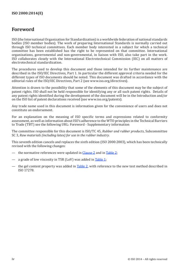 ISO 2000:2014 ISO 2000:2014 - Rubber, raw natural -- Guidelines for the specification of technically specified rubber (TSR) - Page 4 preview