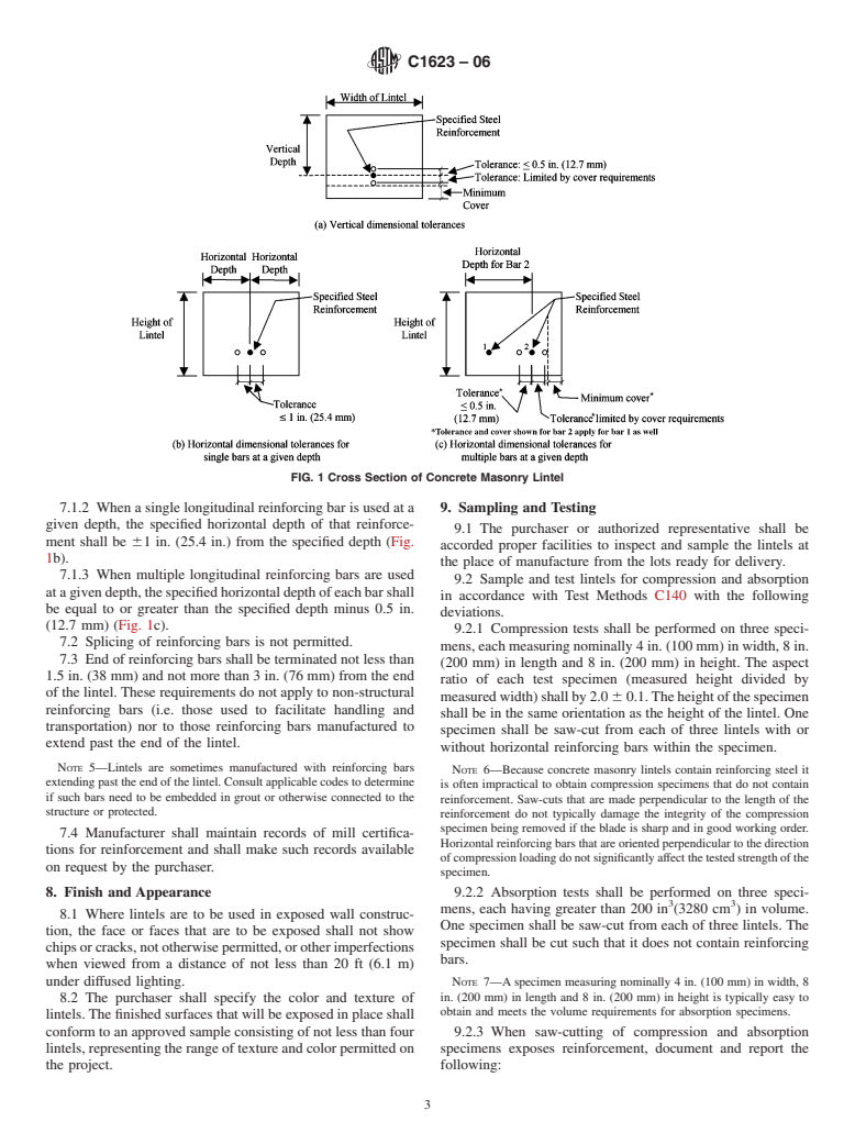 ASTM C1623-06 - Standard Specification for Manufactured Concrete Masonry Lintels