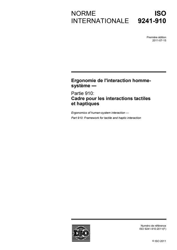 ISO 9241-910:2011 - Ergonomie de l'interaction homme-systeme